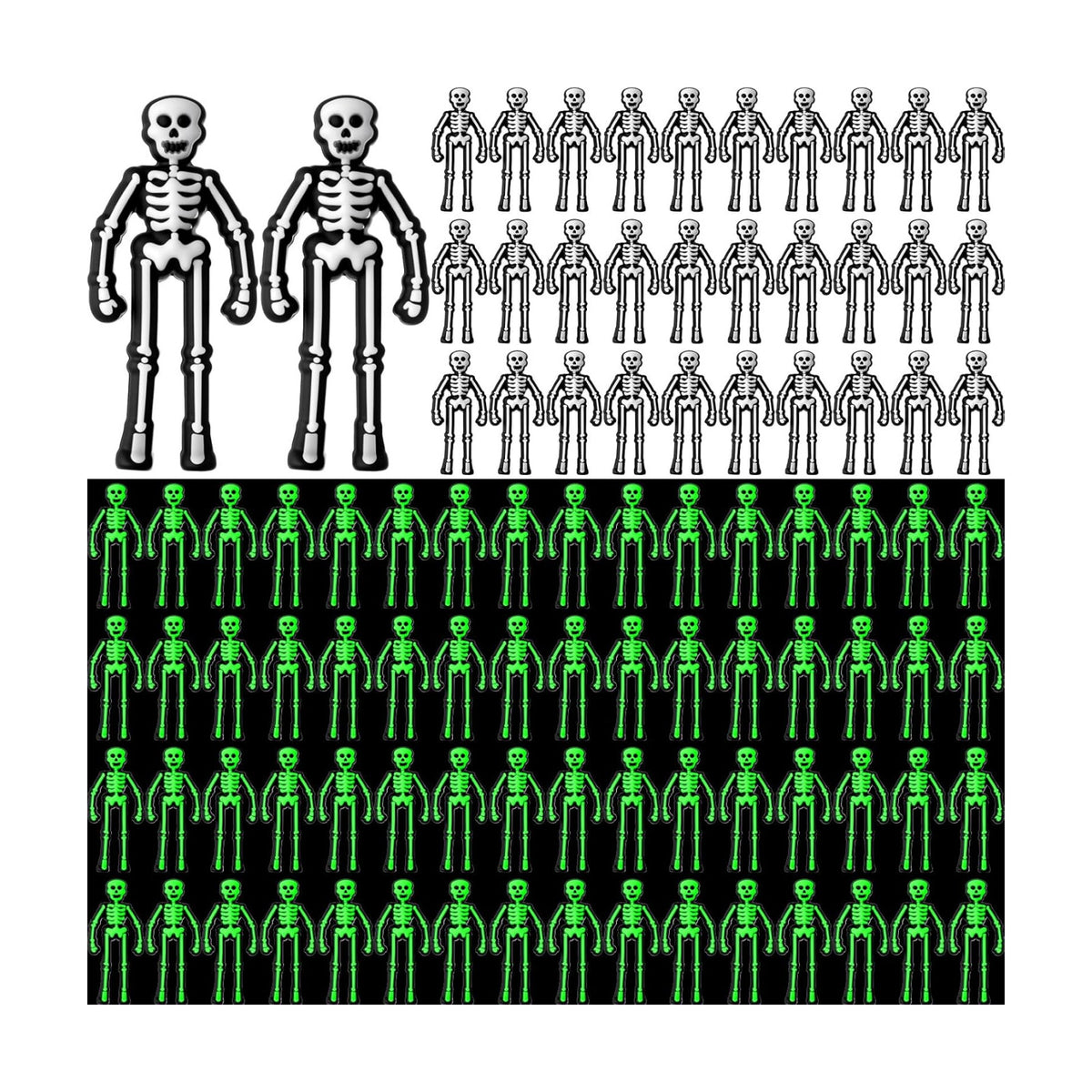 Simgoing 100 Pcs Halloween Mini Skeleton Decoration Glow in the Dark Skeleton Bulk Luminous Tiny Figurine to Hide and Seek Small Skull Toy for Halloween Haunted House Party Favor Decor (White)