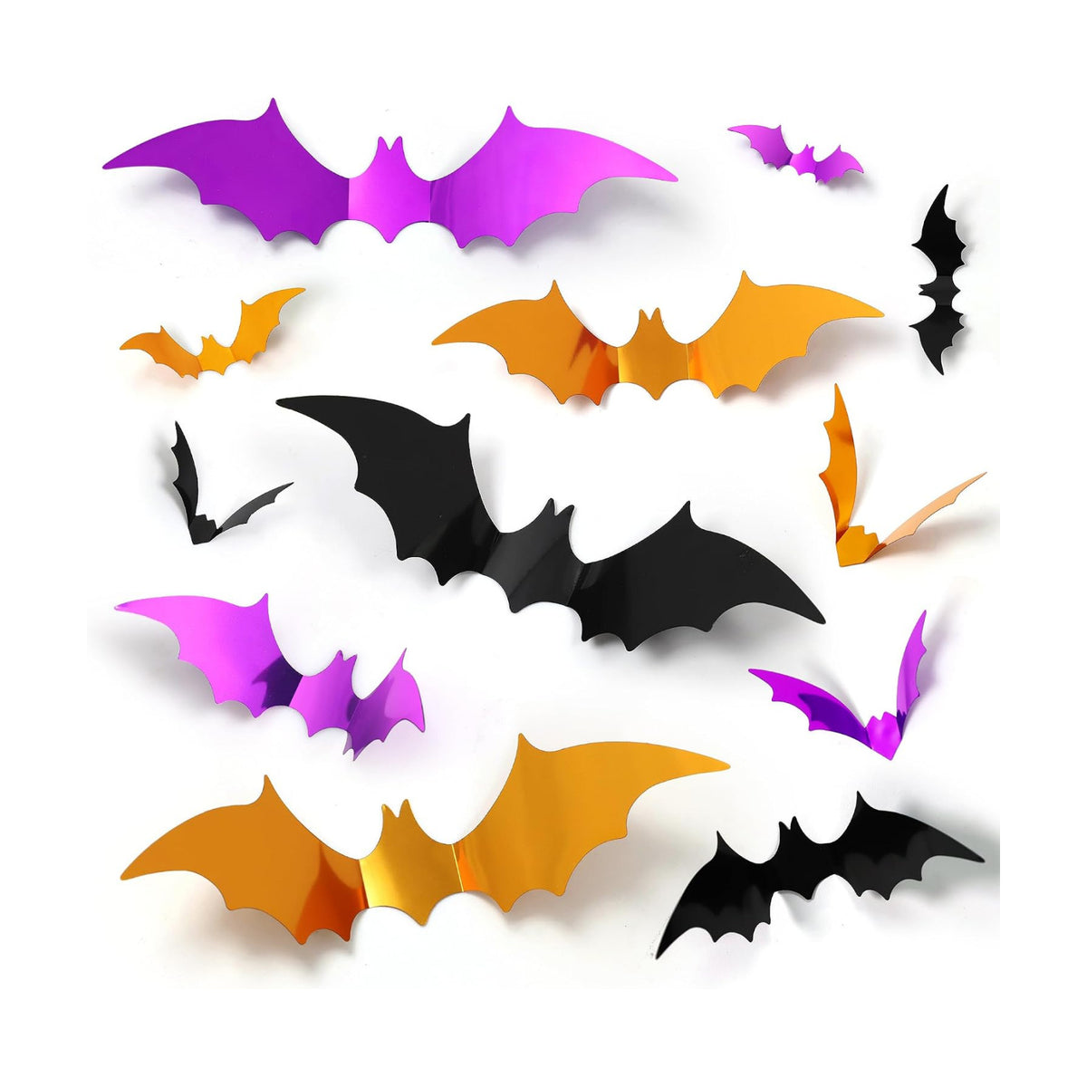 96Pcs Bats Halloween Decoration Sticker, Black Orange Purple Bat Wall Decor