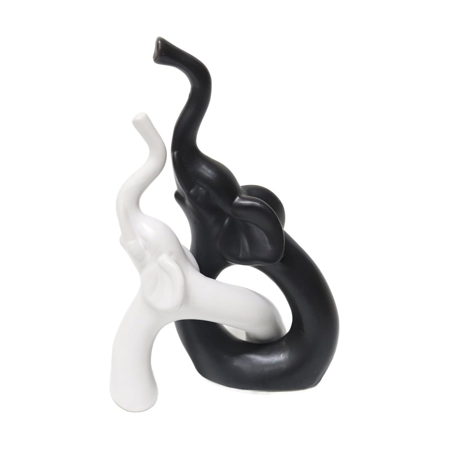 Loving Pair of Elephants Statues Figurine / Black White-elephant