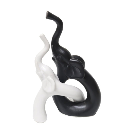 Loving Pair of Elephants Statues Figurine / Black White-elephant