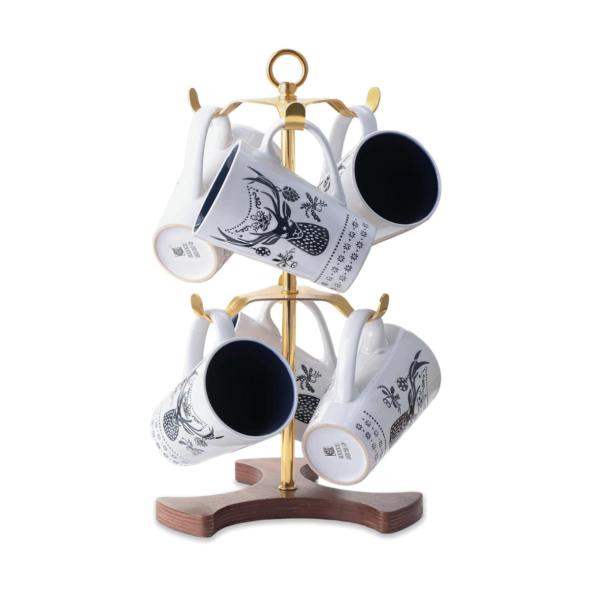 Gold Mug Holder Tree for Countertop | 2-Tier Coffee Mug Rack Holds 6 Large Mugs, 5oz to 20oz | Elegant Golden Cup Stand
