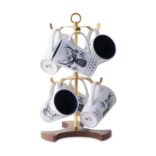 Gold Mug Holder Tree for Countertop | 2-Tier Coffee Mug Rack Holds 6 Large Mugs, 5oz to 20oz | Elegant Golden Cup Stand