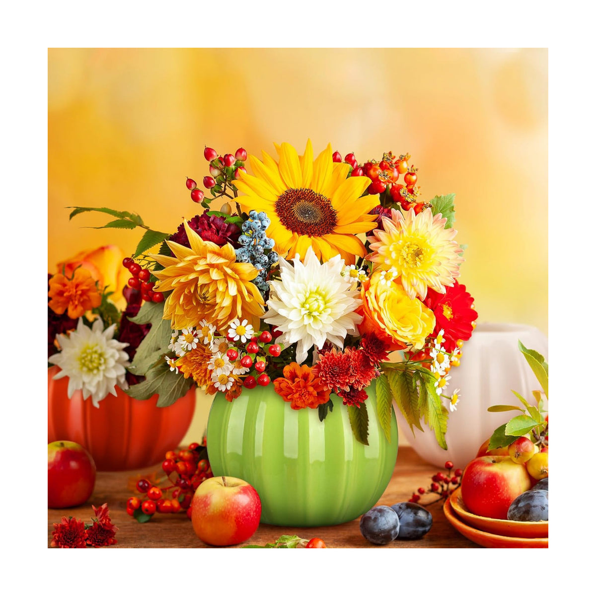 3 Pcs Ceramic Pumpkin Vase 5.5" White Orange Green Pumpkin Decor Fall Vase