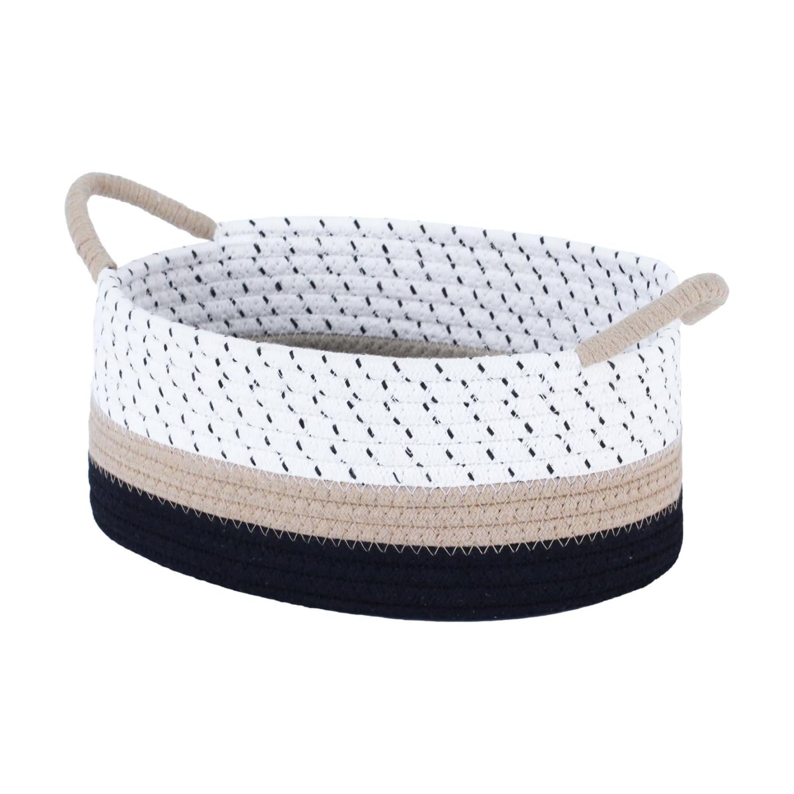 Woven Gift Basket / Brown&black with Brown Handle / 12 x 8 x 5 / Oval