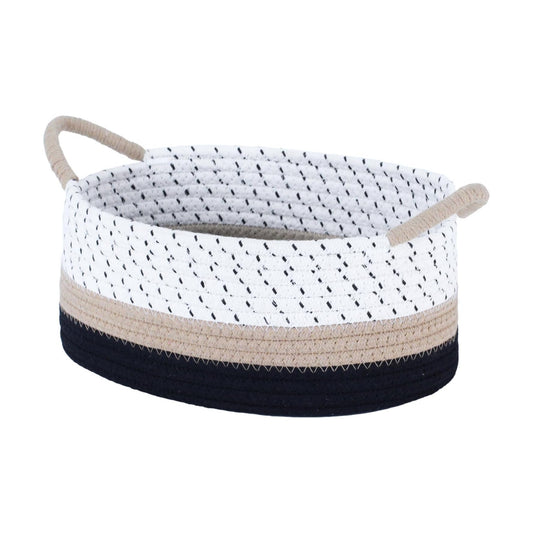 Woven Gift Basket / Brown&black with Brown Handle / 12 x 8 x 5 / Oval