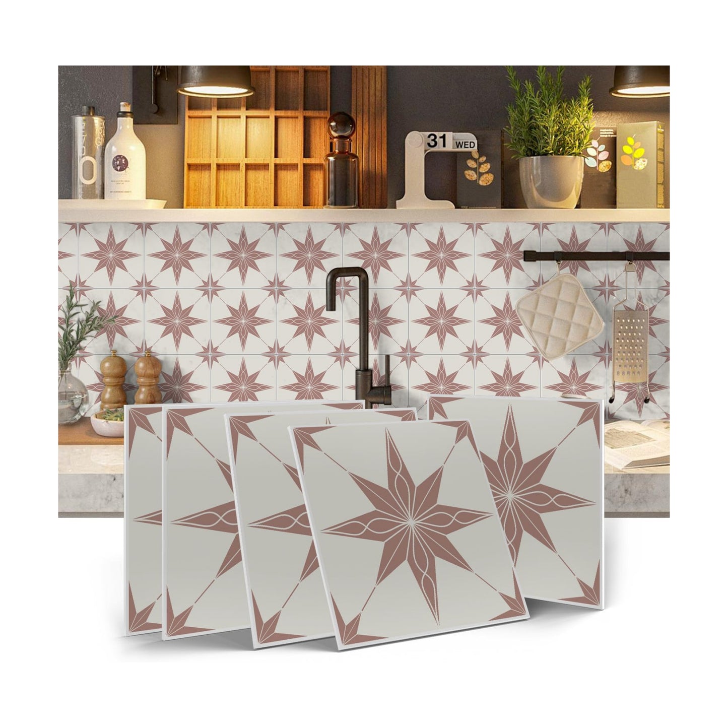 Self Adhesive Wall Tile Stickers / Art-173 / 5.9 x 5.9 / Set of 12