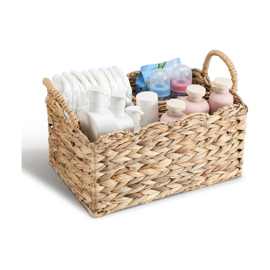 Wicker Diaper Caddy Organizer Scalloped Edge Rattan Basket / Natural / 9.5 x 13.5 x 7