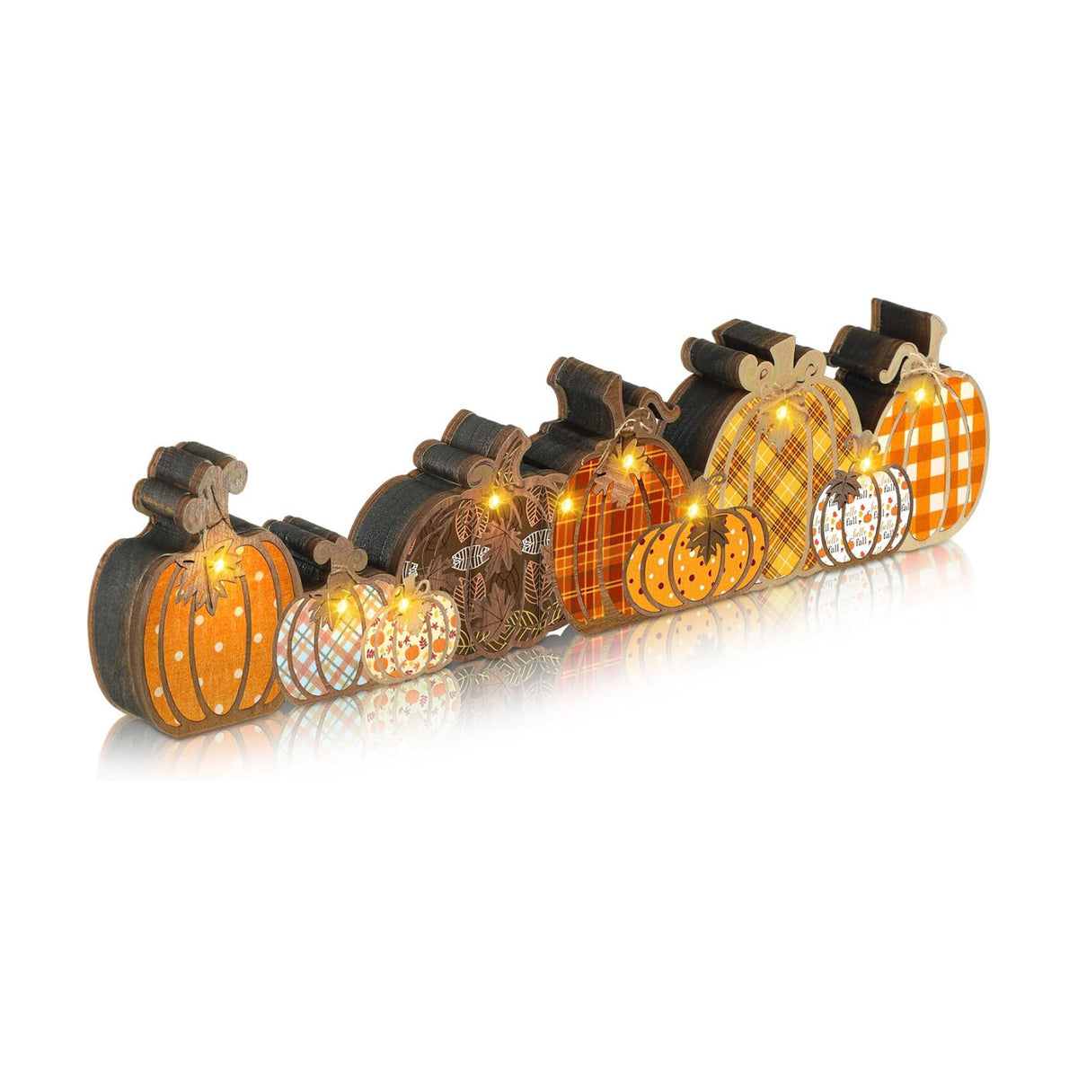 Yousoontic Fall Pumpkin Decor Table Centerpieces Halloween Wooden Pumpkin Sign Decorations with LED Lights 3D Block Autumn Harvest Farmhouse Fall Thanksgiving Decor for Home Mantel Desk Office Party