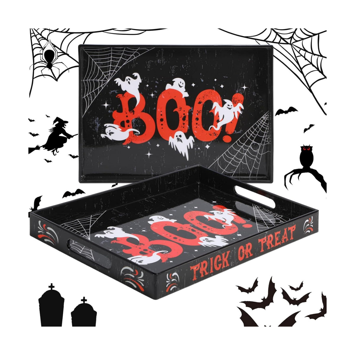 Halloween Ghost Serving Tray with Handles, Acrylic Platter