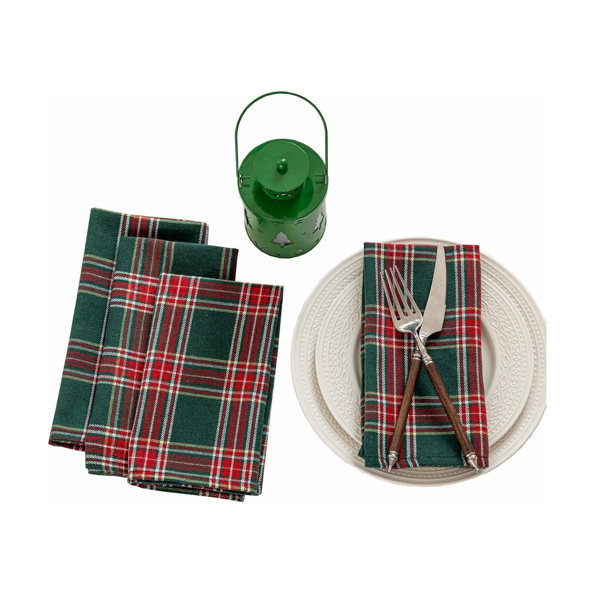 Joyfol Day 4-Pack Green Tartan Christmas Cloth Napkins - 17x17 Inch Plaid Cloth Dinner Napkins, Wrinkle-Resistant & Washable for Holiday/Xmas Table Decor (Set of 4)