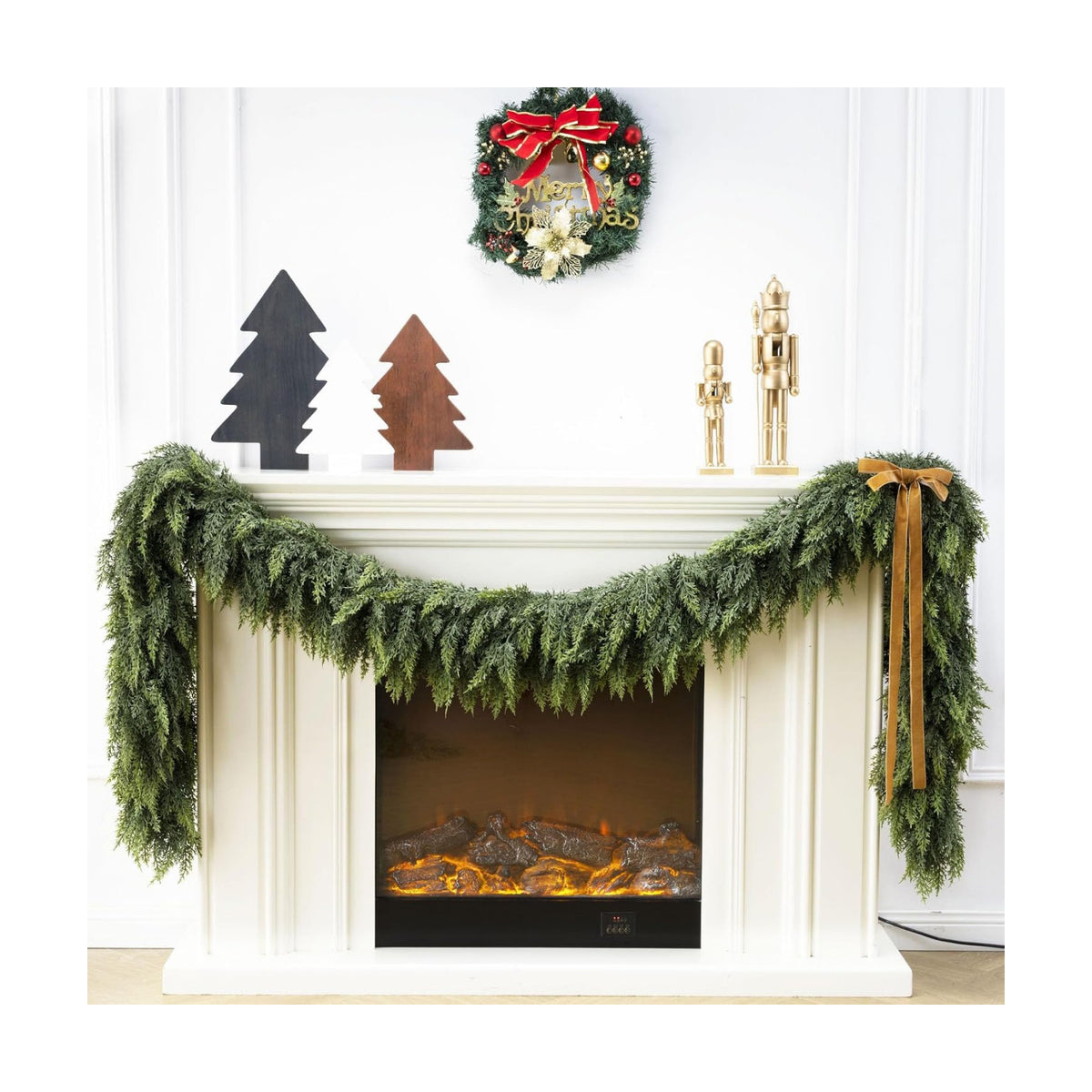 9Ft Christmas Garland,Real Touch Cedar Garland,Realistic Faux Pine Garlands