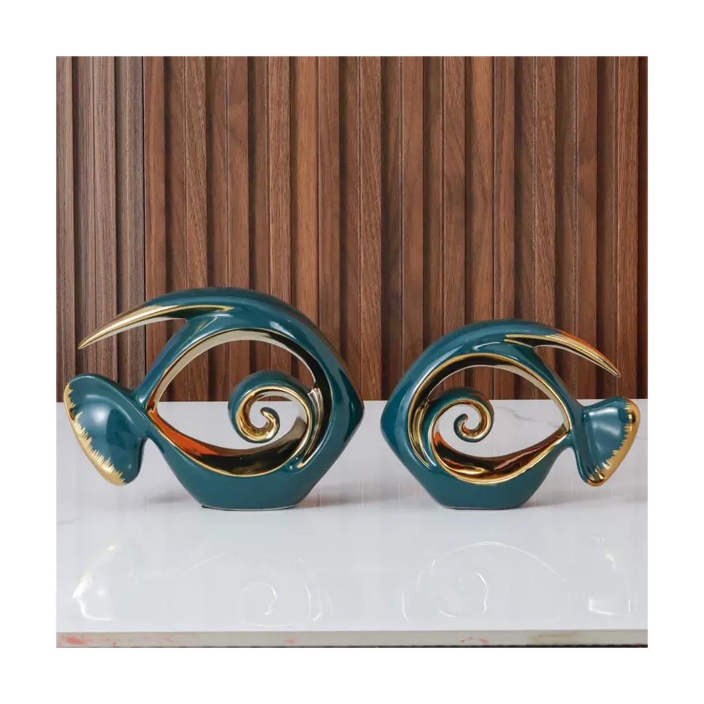Ceramic Statues Angelfish Home Decor Modern Style Figurine Green and Gold / Green and Glod
