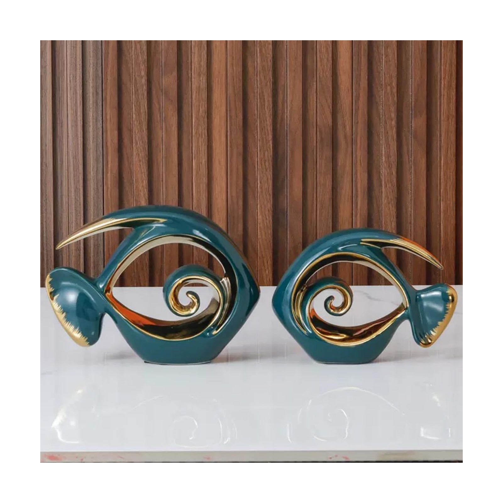 Ceramic Statues Angelfish Home Decor Modern Style Figurine Green and Gold / Green and Glod