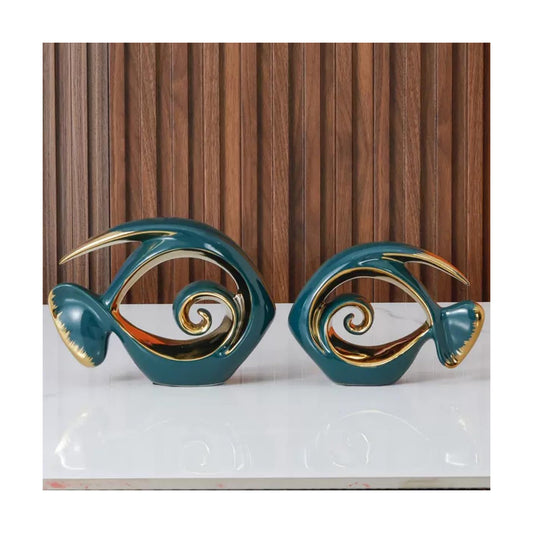 Ceramic Statues Angelfish Home Decor Modern Style Figurine Green and Gold / Green and Glod
