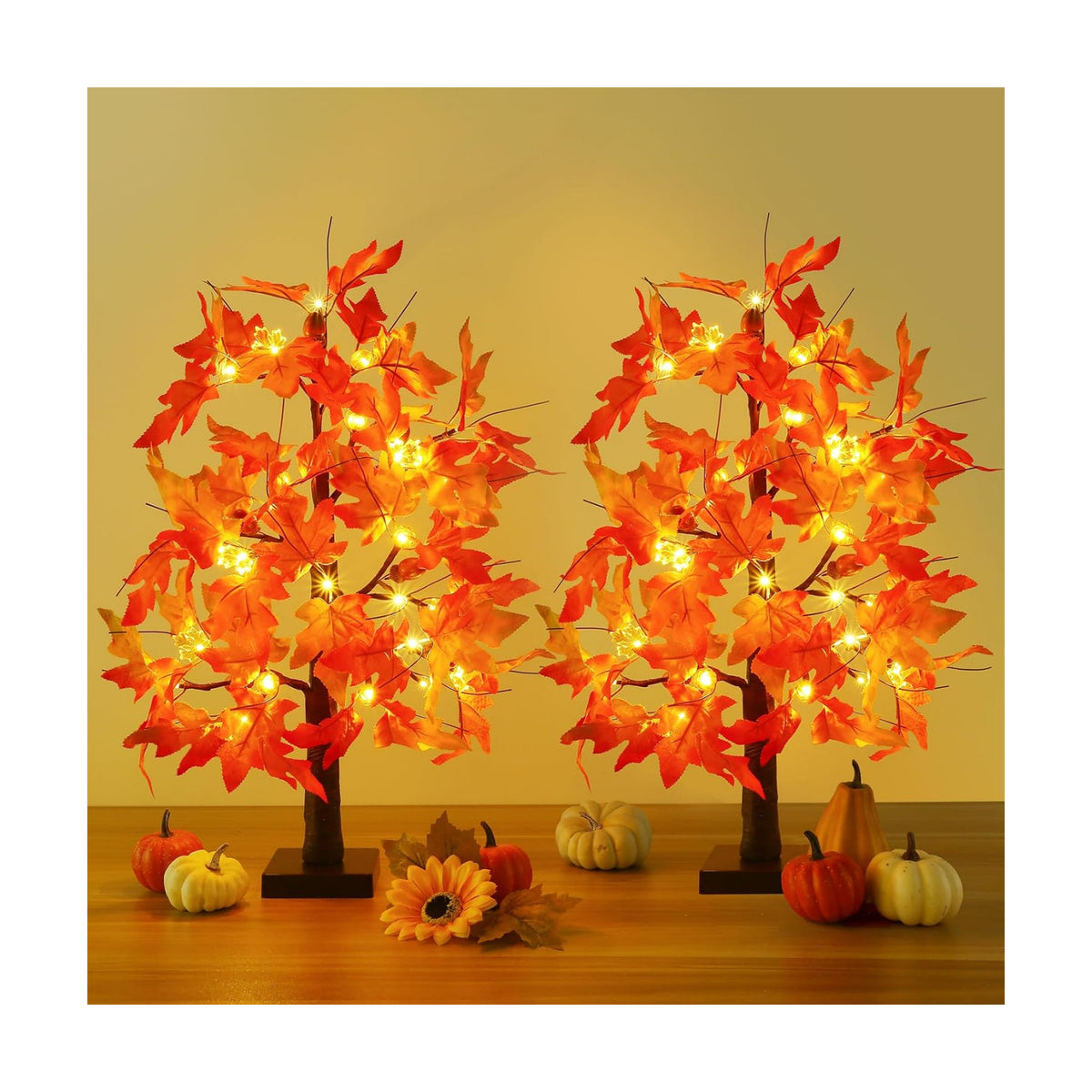 Joyhalo 2 Pack 23.5 Inch Fall Trees with Lights