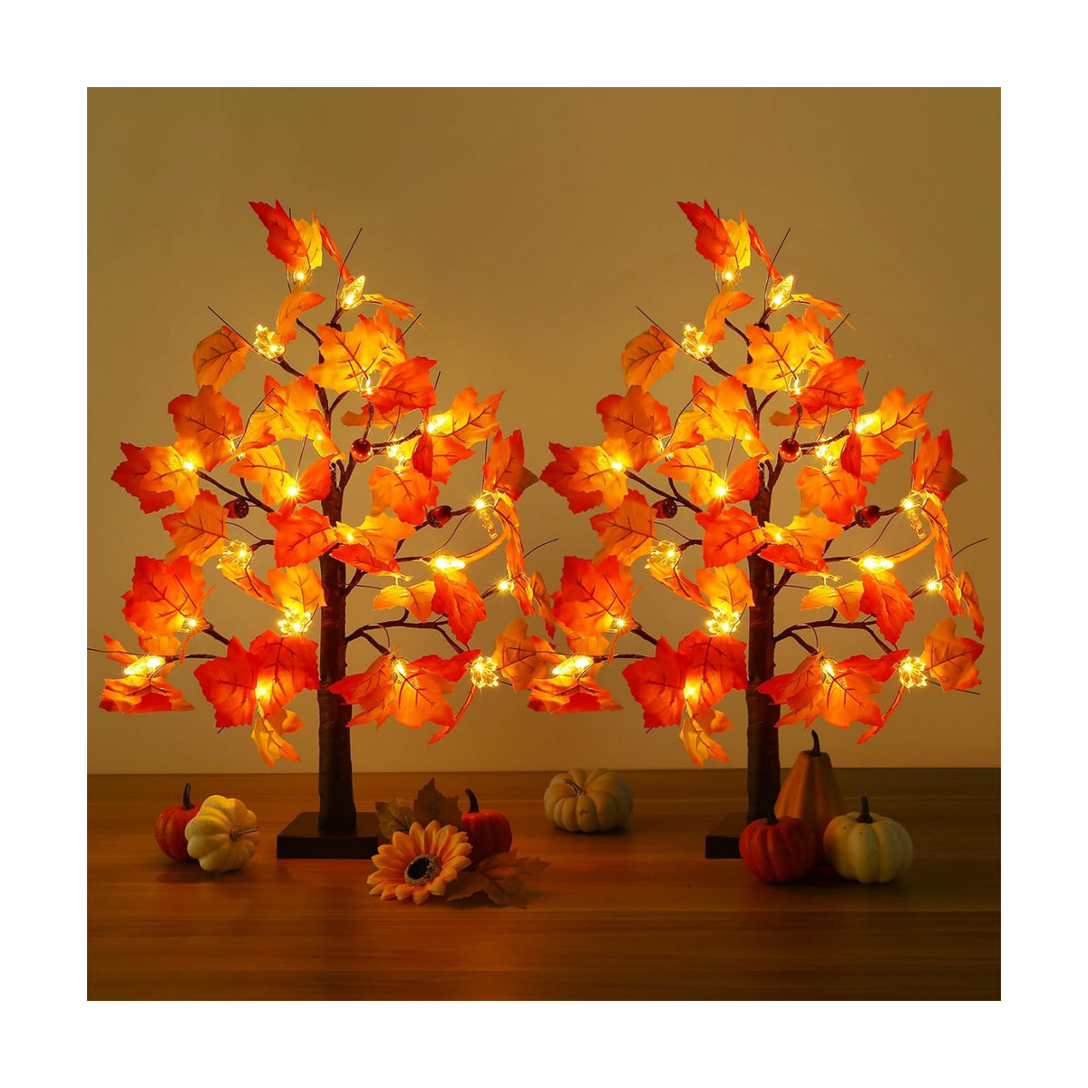 Joyhalo 2 Pack 23.5 Inch Fall Trees with Lights