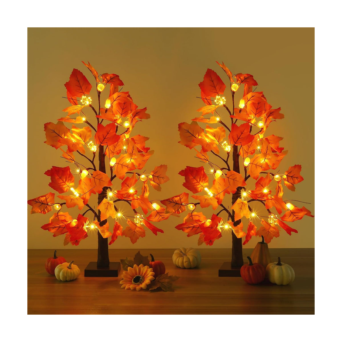 Joyhalo 2 Pack 23.5 Inch Fall Trees with Lights