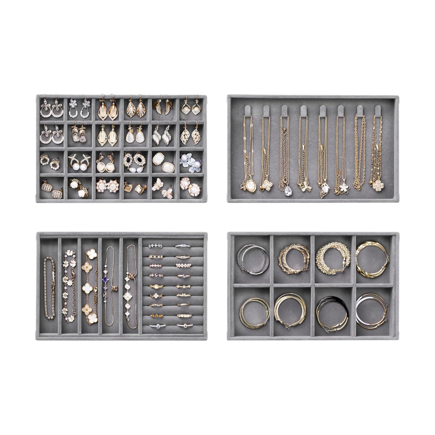 Velvet Jewelry Drawer Organizer Trays / Grey / Compact