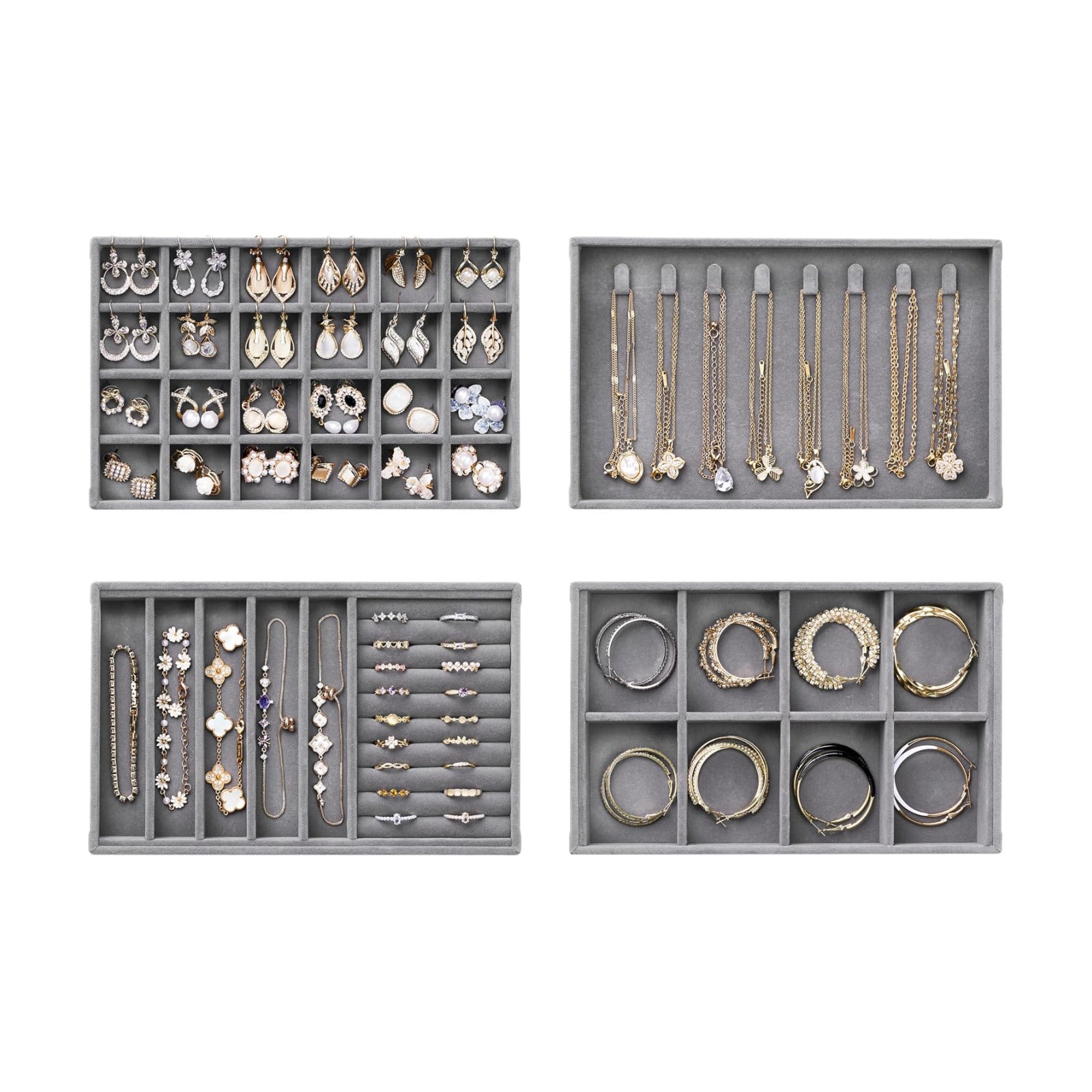 Velvet Jewelry Drawer Organizer Trays / Grey / Compact