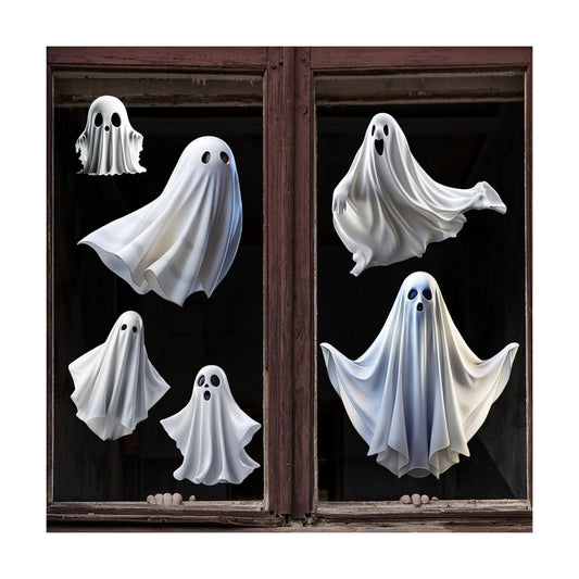 1 Sheet Halloween Ghost Window Clings for Glass Windows Cute White Little Ghost Double Sided Window Stickers Halloween Window Clings for School Home Office Decoration Party Supplies