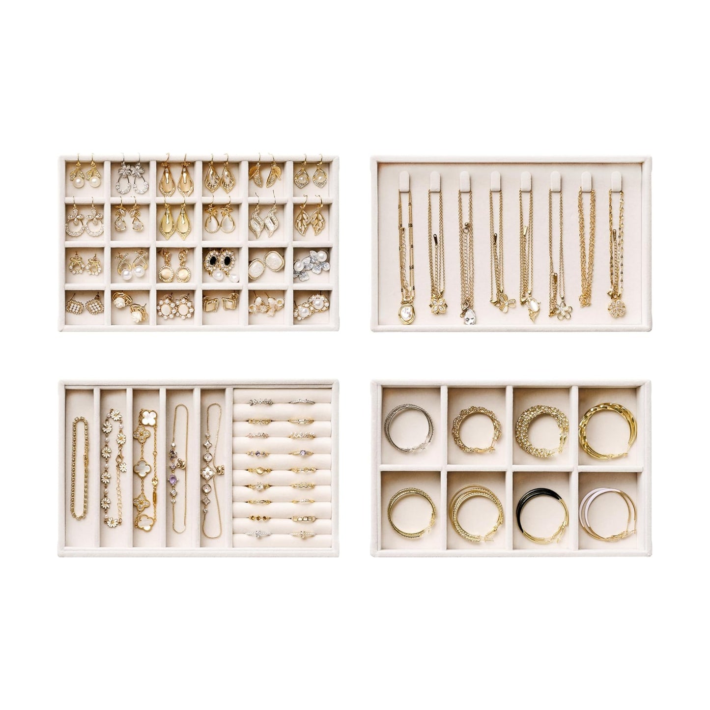 Velvet Jewelry Drawer Organizer Trays / Beige / Compact