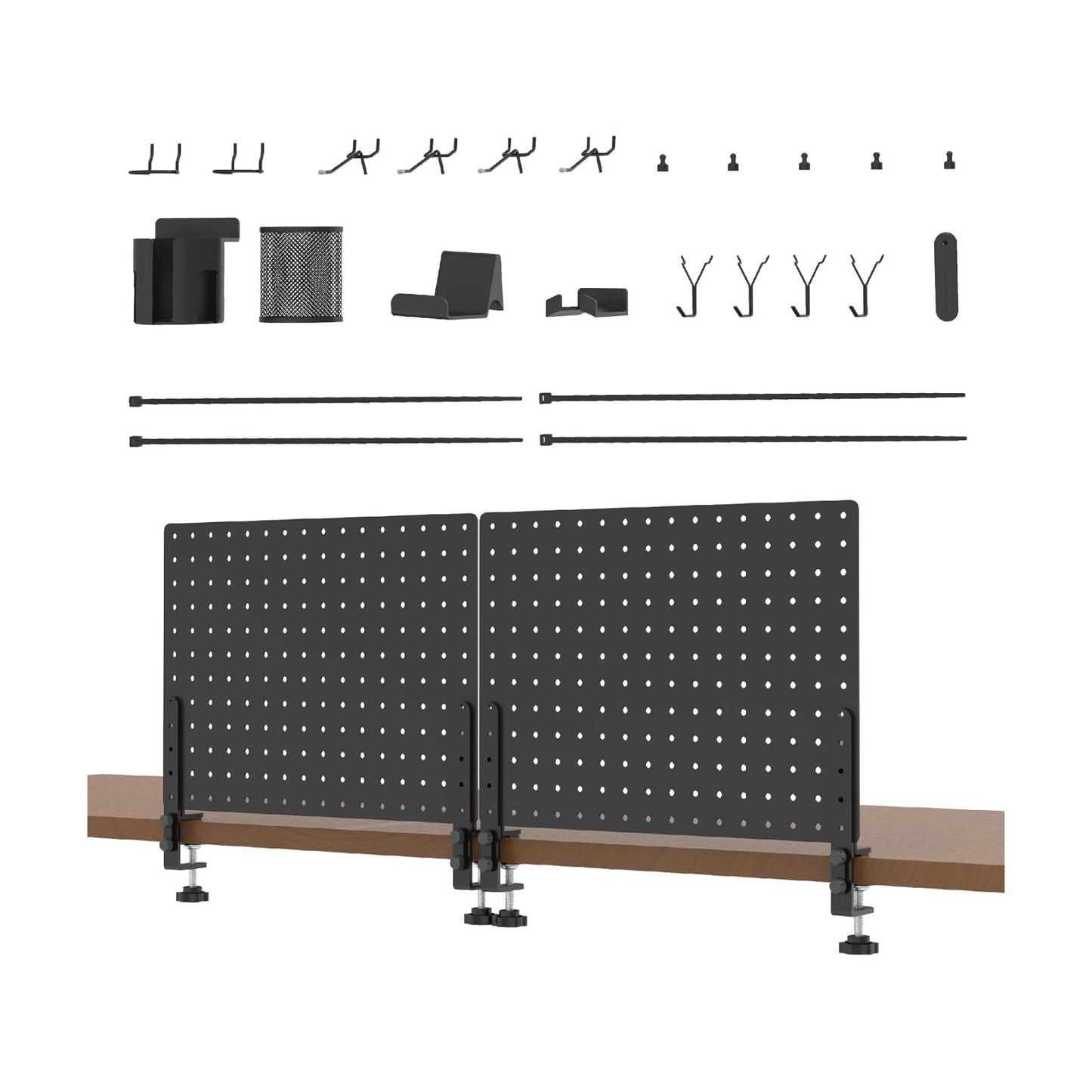 HUHOLE 32 x 12 Inch Clamp On Desk Pegboard Complete Kit | No Drill Metal Privacy Panel and Organizer with Accessories