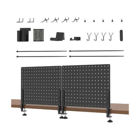 HUHOLE 32 x 12 Inch Clamp On Desk Pegboard Complete Kit | No Drill Metal Privacy Panel and Organizer with Accessories