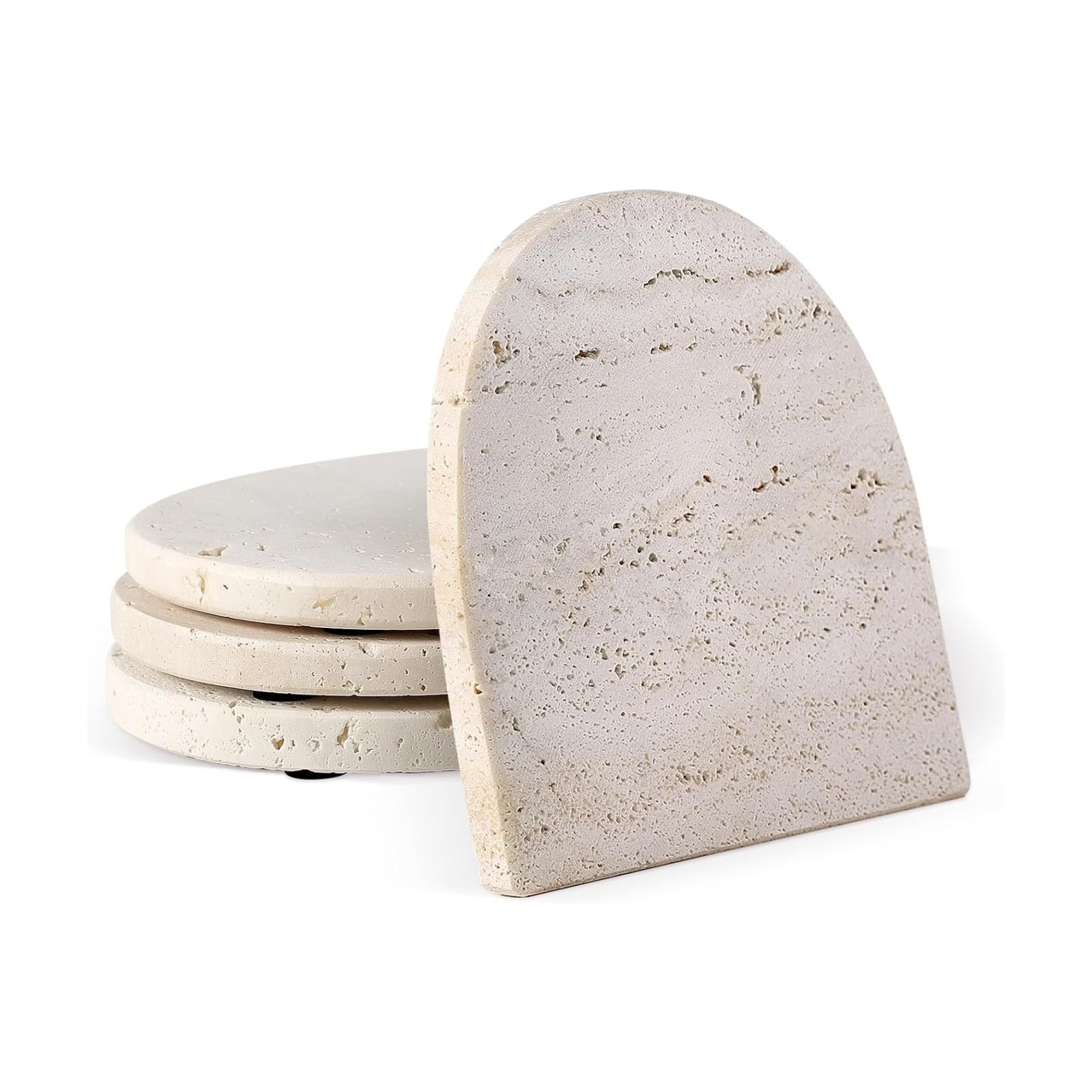 4" Stone Coasters Modern Arch Shape Heat / Travertine / Natural / Set of 4