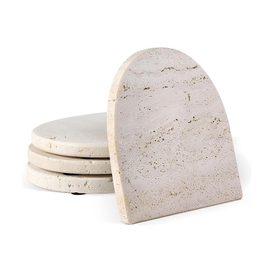 4" Stone Coasters Modern Arch Shape Heat / Travertine / Natural / Set of 4