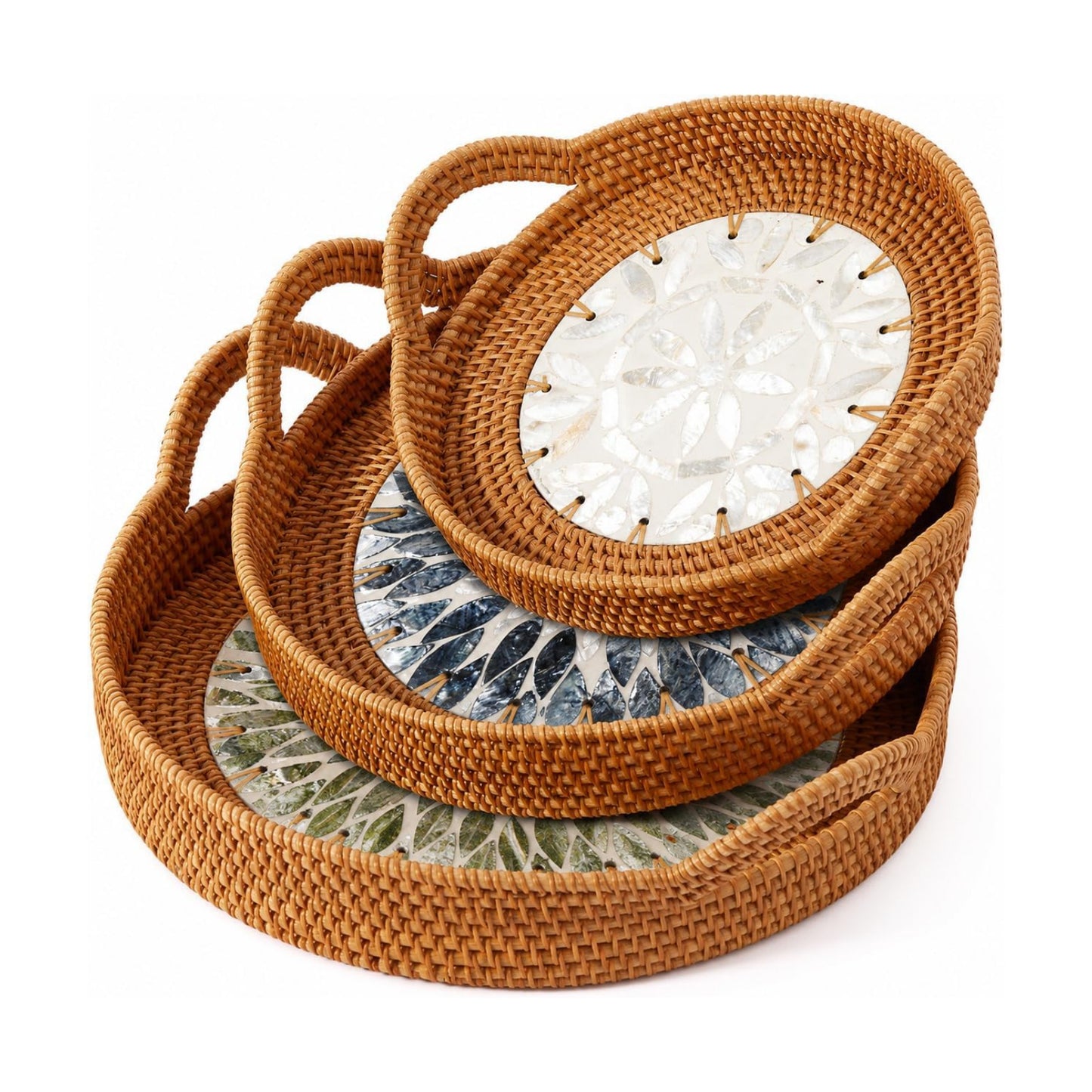 Round Rattan Tray Set