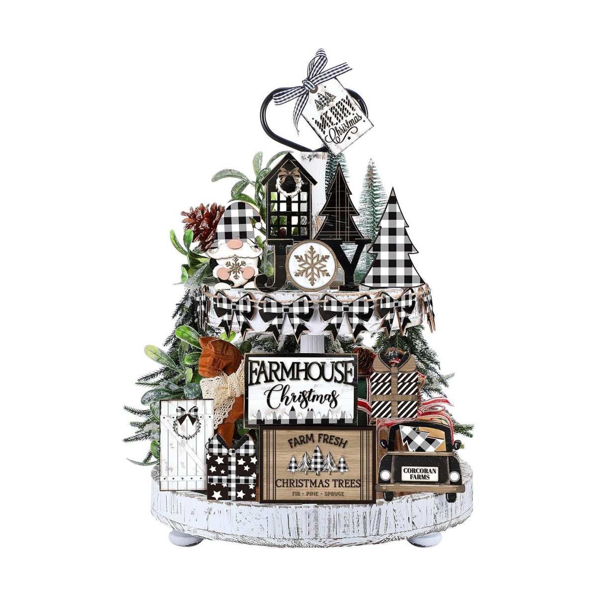 Funnymoom 17 Pcs Christmas Tiered Tray Decor Set Winter Tiered Tray Decor