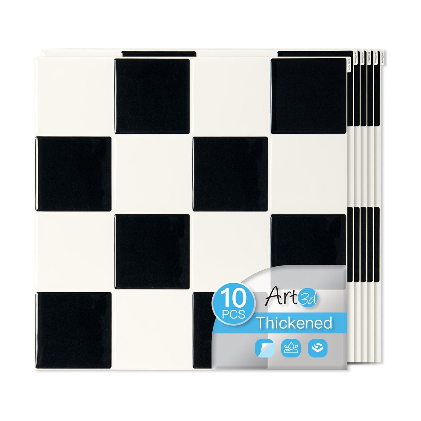 Self-Adhesive Wall Tile Stick on Kitchen Countertop / 12 x 12 / Black/white / Set of 10