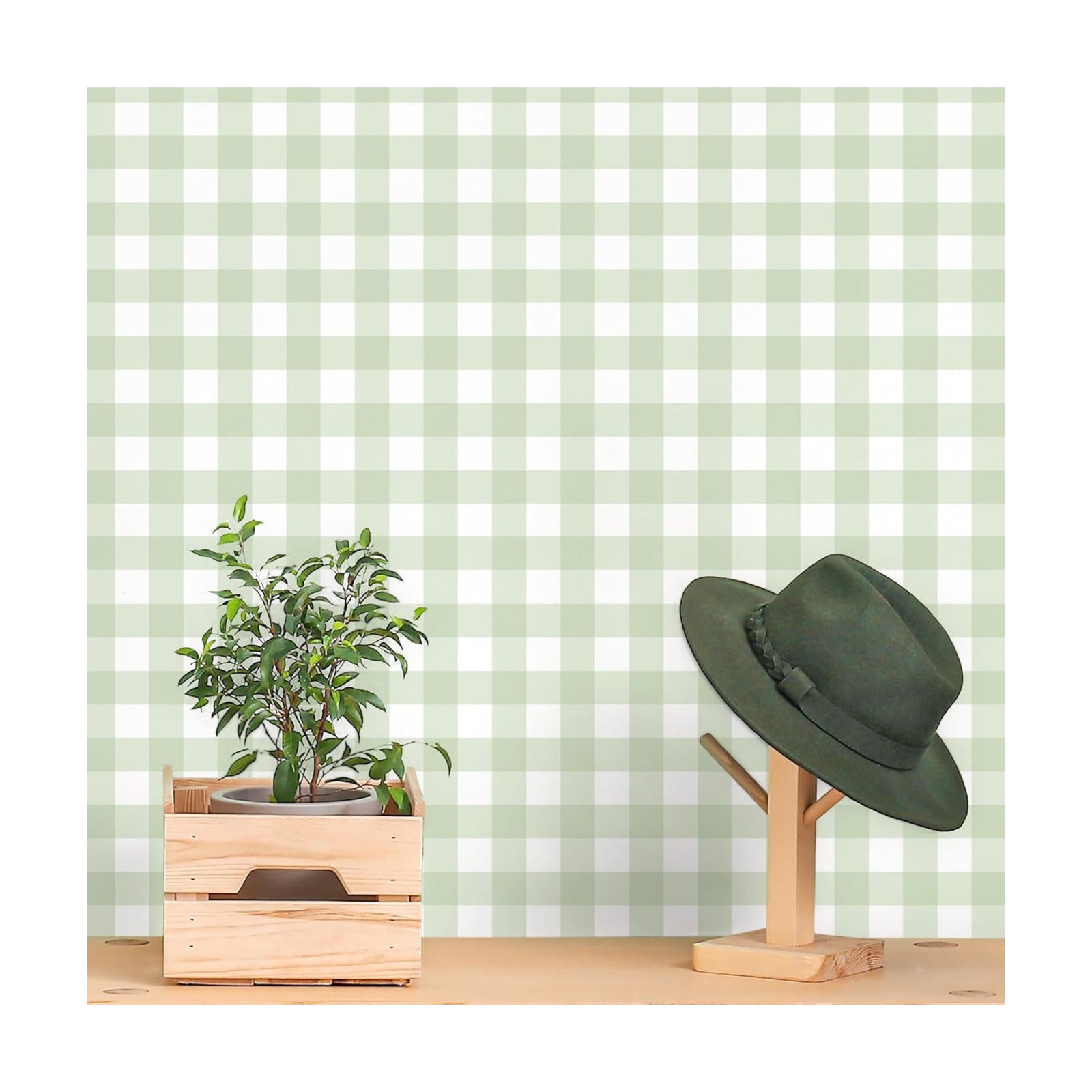 Plaid Peel and Stick Wallpaper Boho Plaid Contact Paper for Cabinet Checkered / 17.3 x 197 / Green