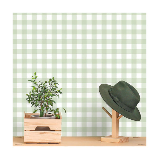 Plaid Peel and Stick Wallpaper Boho Plaid Contact Paper for Cabinet Checkered / 17.3 x 197 / Green