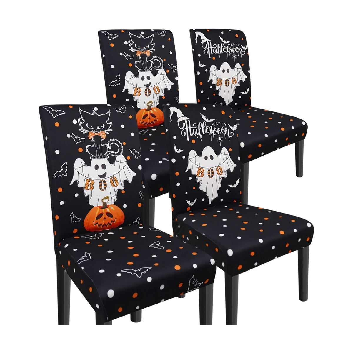 Halloween Chair Covers Set of 4 Ghost Dining Chair Covers for Party Kitchen Removable Seat Cover for Chairs Halloween Decorations Indoor