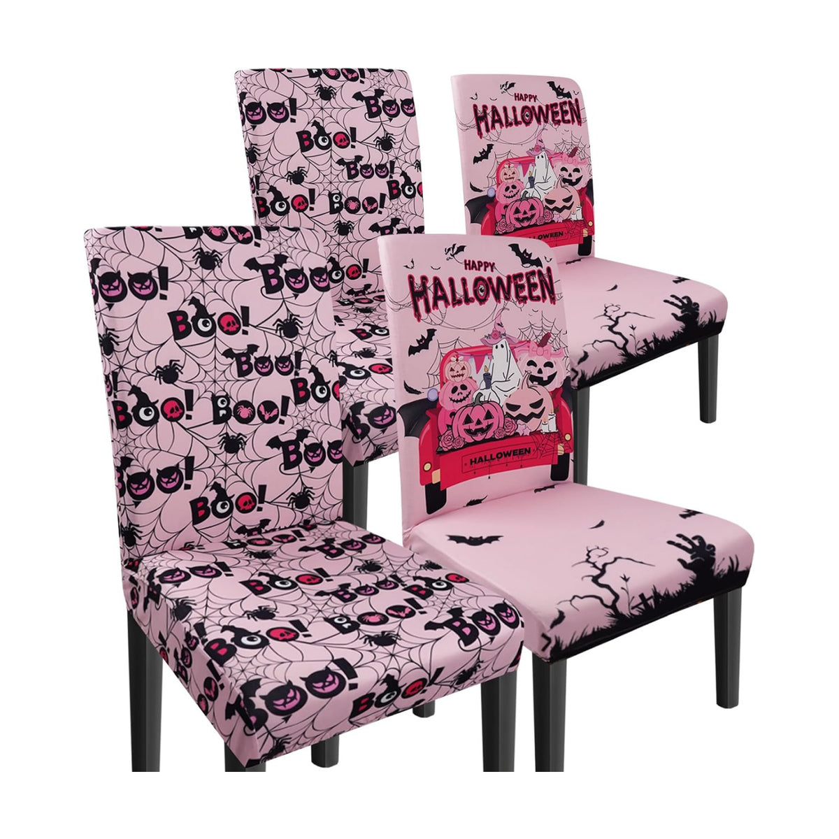 Halloween Chair Covers Set of 4 Ghost Dining Chair Covers for Party Kitchen Removable Seat Cover for Chairs Halloween Decorations Indoor
