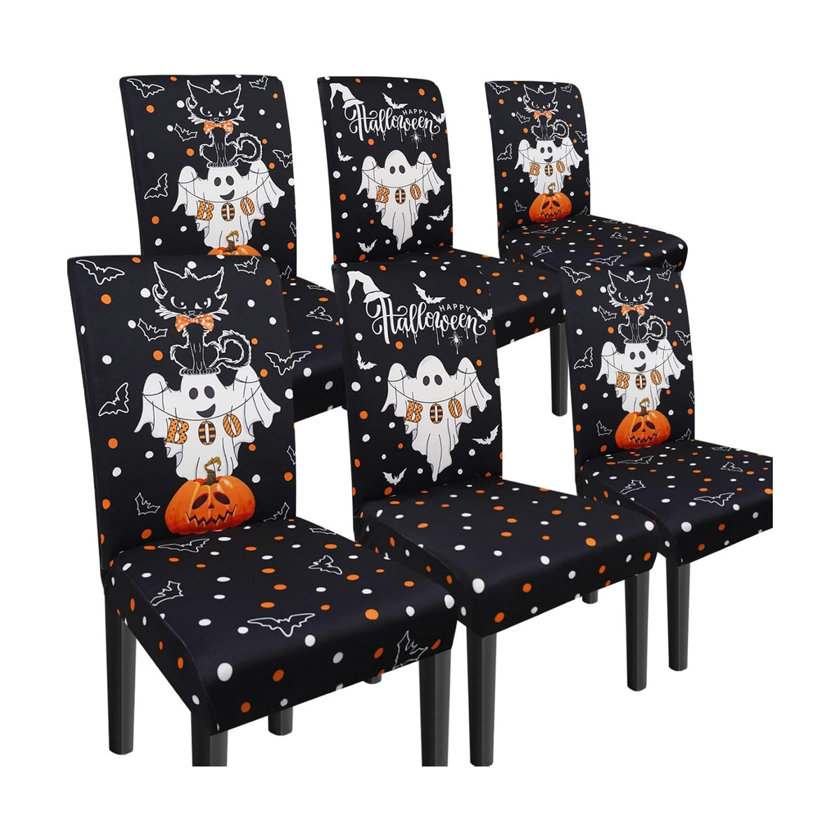 Halloween Chair Covers Set of 6 Ghost Dining Chair Covers for Party Kitchen Removable Seat Cover for Chairs Halloween Decorations Indoor