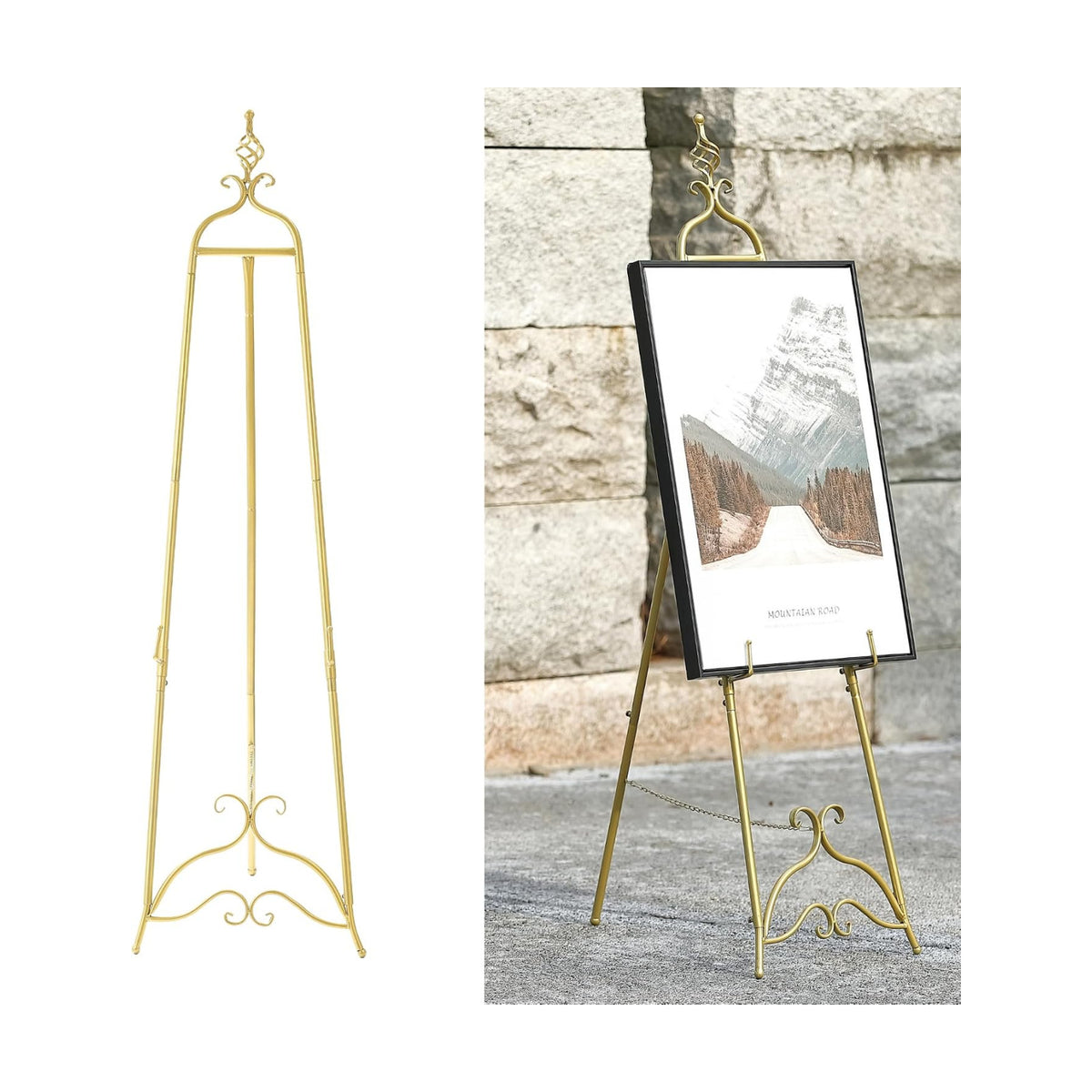 Gold Easel Stand for Sign 58.5” H Metal Large Adjustable | Display Standing for Displaying Pictures Wedding Poster