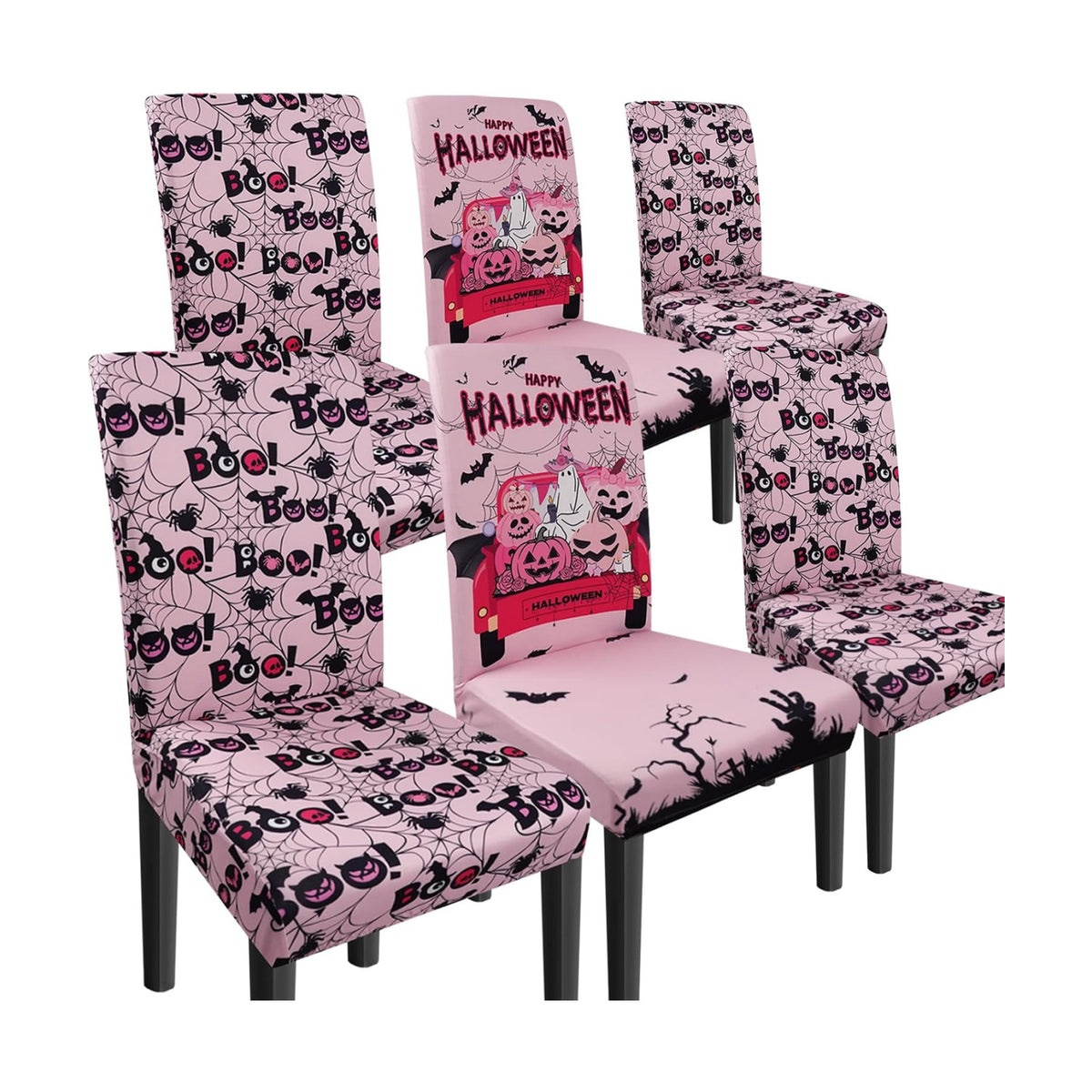 Halloween Chair Covers Set of 6 Ghost Dining Chair Covers for Party Kitchen Removable Seat Cover for Chairs Halloween Decorations Indoor