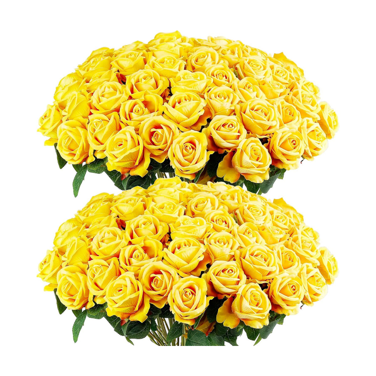 Auihiay 60PCS Yellow Roses Bulk, Yellow Velvet Silk Fake Roses