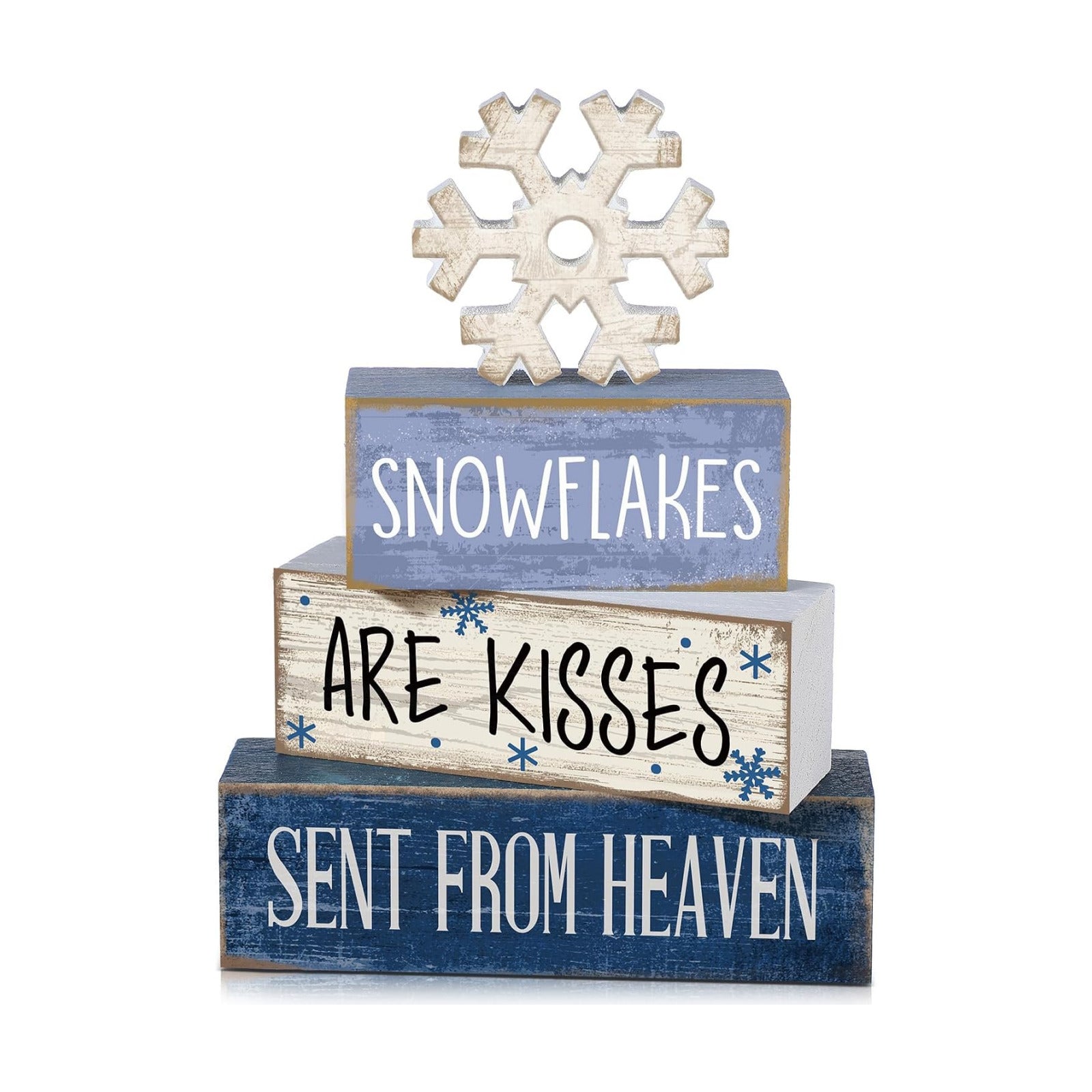 Lineshading 4 Pcs Christmas Snowflake Table Decor, Winter Wood Sign Home