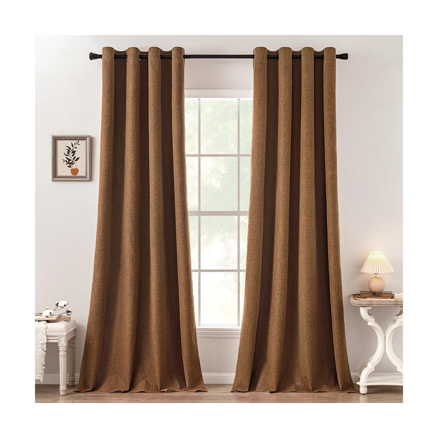 MIULEE 100% Blackout Linen Curtains for Bedroom 52x108 Inches Brown