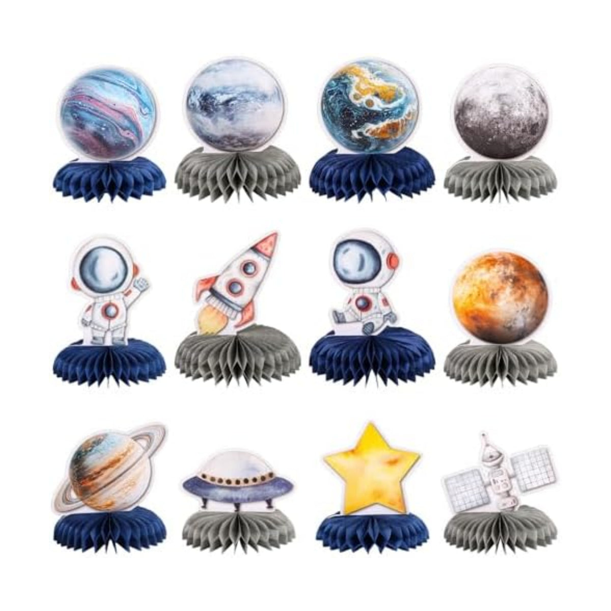 12 PCS Space Theme Party Decorations Outer Space Honeycomb Centerpieces