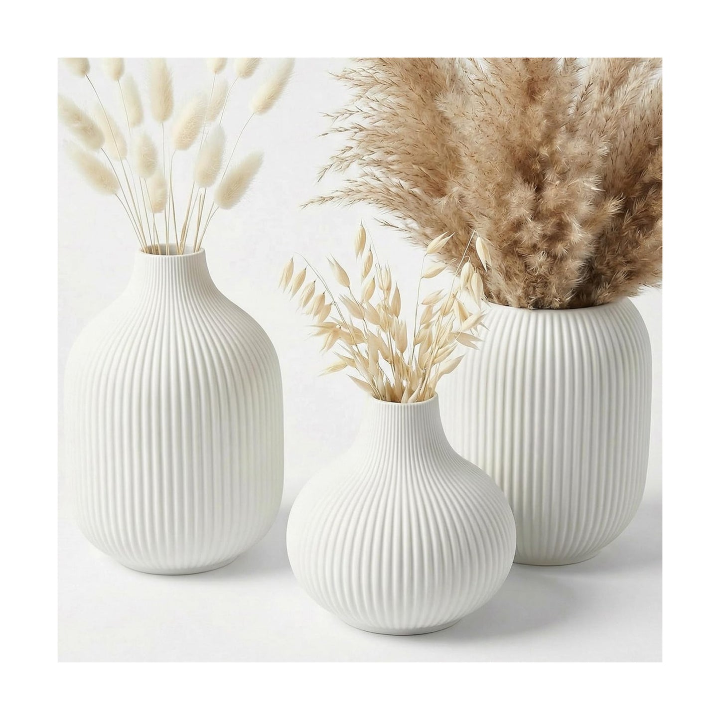 White Small Ceramic Vases / 3-piece-set / Round White / Set of 3