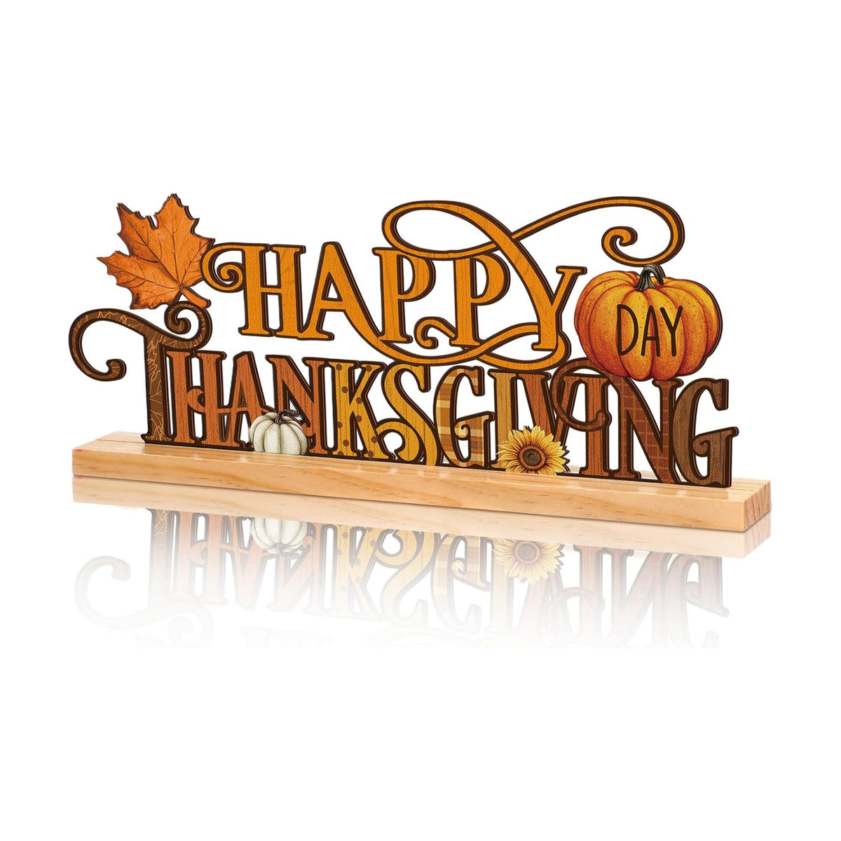 Cinnvoice 11.8 Inch Happy Thanksgiving Sign, Metal Pumpkin Maple Decor