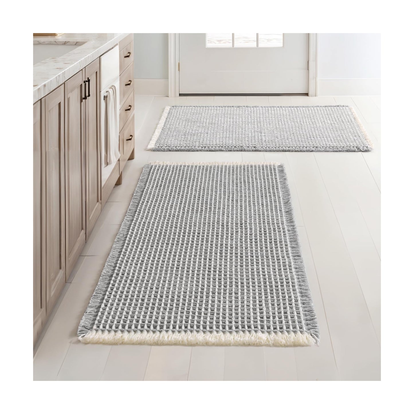 MIULEE Set of 2 Waffle Bathroom Rugs LightGrey&Cream Bath Mat 18x30 Inch