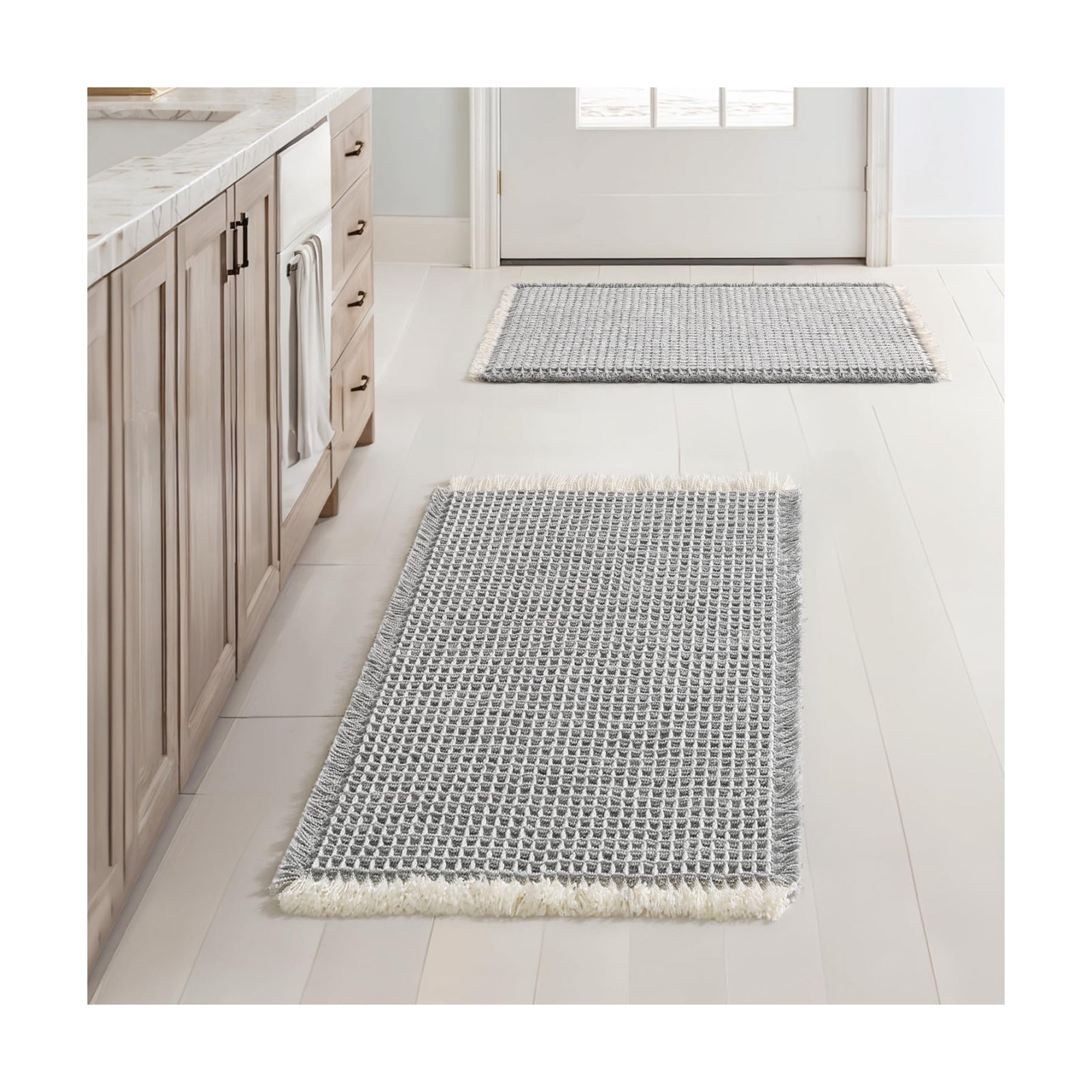 MIULEE Set of 2 Waffle Bathroom Rugs LightGrey&Cream Bath Mat 17x24 Inch