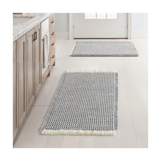 MIULEE Set of 2 Waffle Bathroom Rugs LightGrey&Cream Bath Mat 17x24 Inch