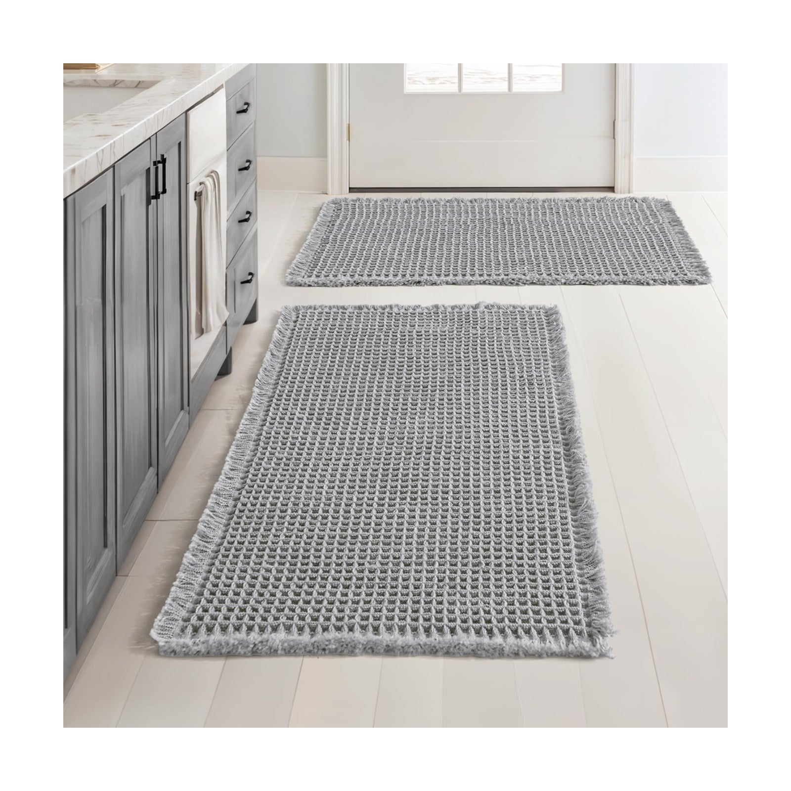 MIULEE Set of 2 Waffle Bathroom Rugs Boho Bath Mat Light Grey 24x36 Inch