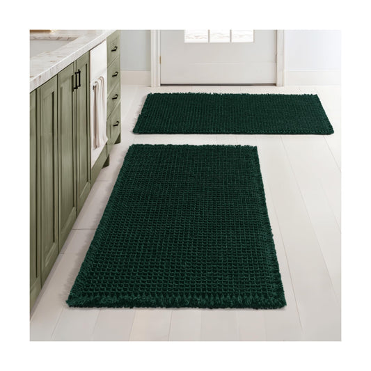 MIULEE Set of 2 Waffle Bathroom Rugs Boho Bath Mat Dark Green 18x30 Inch